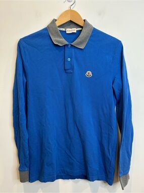 Moncler Men’s Slim Fit Long Sleeve Cotton Polo Shirt Blue